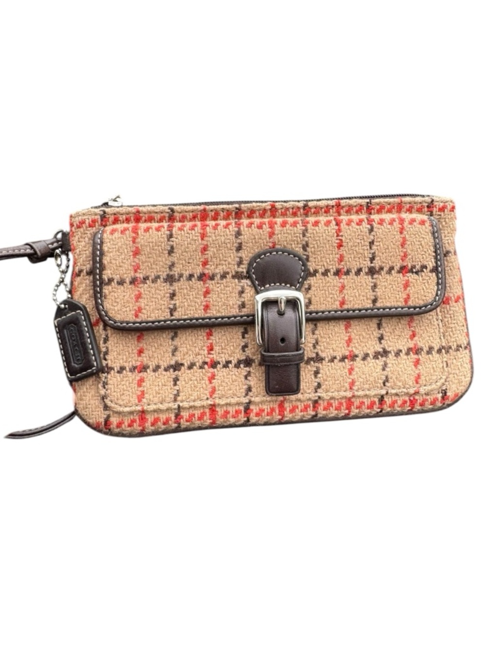 Coach Heritage Tweed Plaid Buckle Wristlet